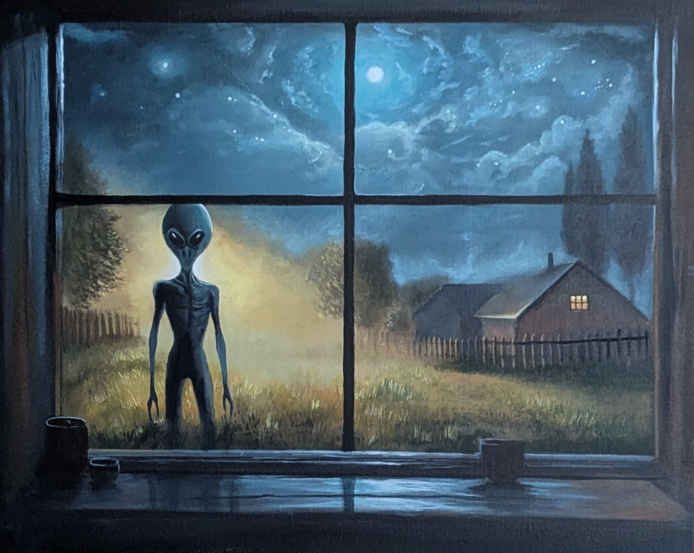 'Alien in Window' 16x20
